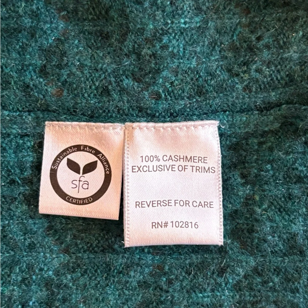 Garnet Hill Cashmere Blouson Sleeve Square Neck Pointelle Teal Sweater - Picture 9 of 11